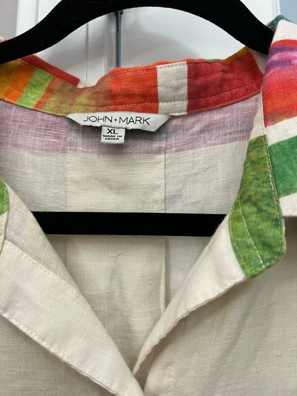 John Mark Hello Sunshine linen Multicolor Striped Button-Down Shirt Sz XL EUC